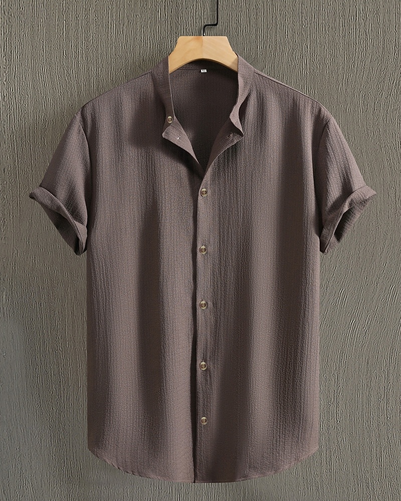 Men's Shirt Summer Shirt Casual Shirt Beach Shirt Button Up Shirt Black Blue Army Green Beige Gray Short Sleeve Plain Band Collar Vacation Hawaiian Clothing Apparel Fashion Casual Comfortable 2026 - $22.99 –P7
