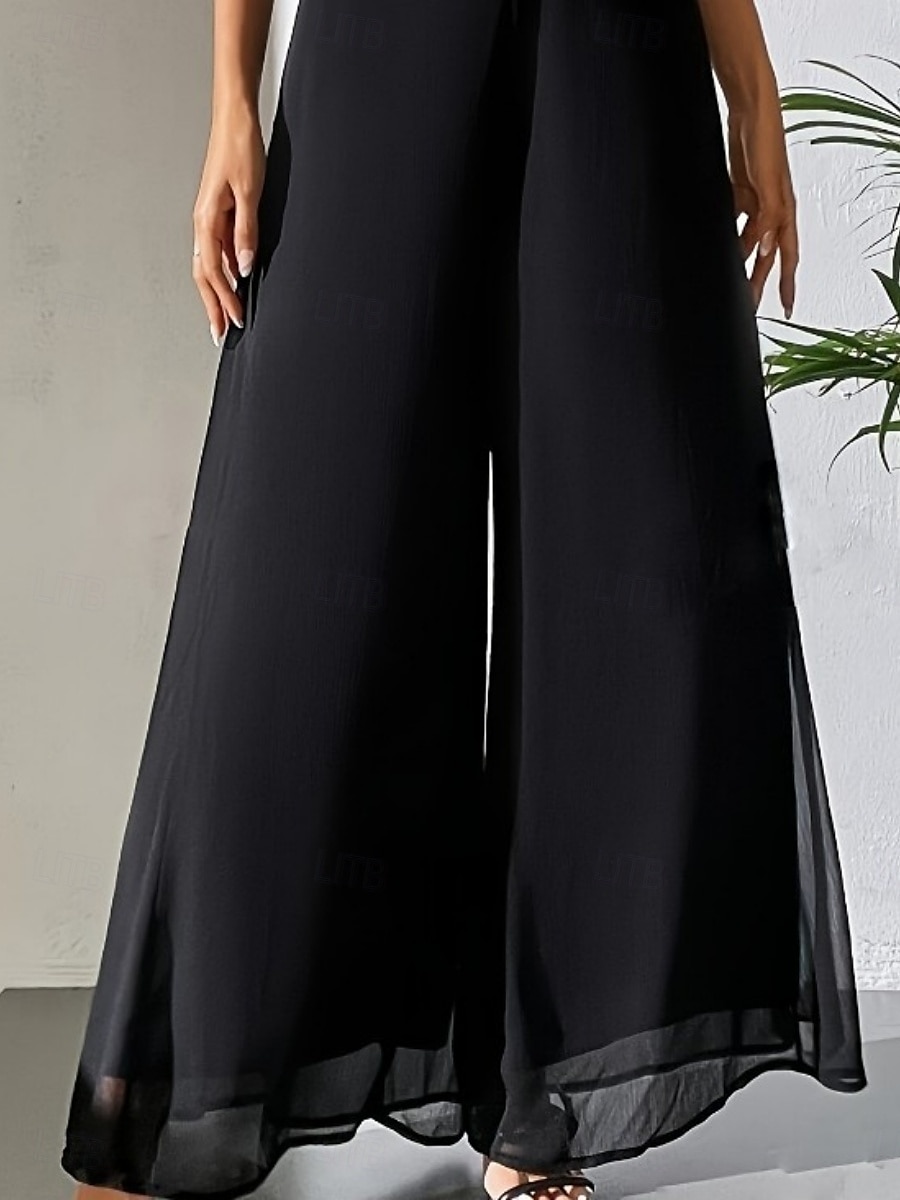 Femmes Jambe large Chinos Vacances ancien Mode Longueur complète Taille haute Uni Avec Poches Ceinture Élastique Confortable Doux Micro-Élastique Extérieur Rue Noir Été Printemps Coupe Ample de 2025 ? $24.99 –P6