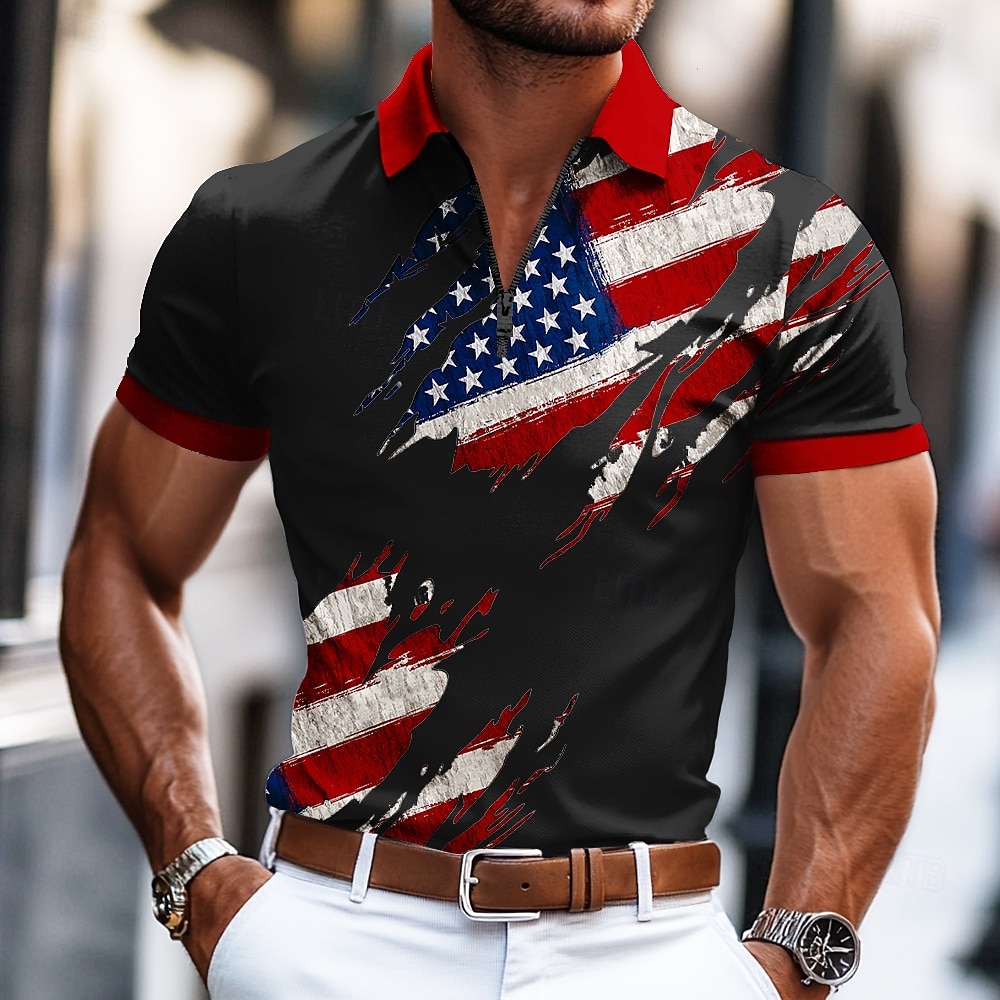 4 iulie 2026, a 250-a aniversare Ziua Independenței Bărbați Drapelul SUA american Polo cu fermoar Manșon scurt Răsfrânt Casual / Sport Casul / Zilnic Festival Imprimare 3D Grafică Vară Alb Albastru 2026 - $22.99 –P3