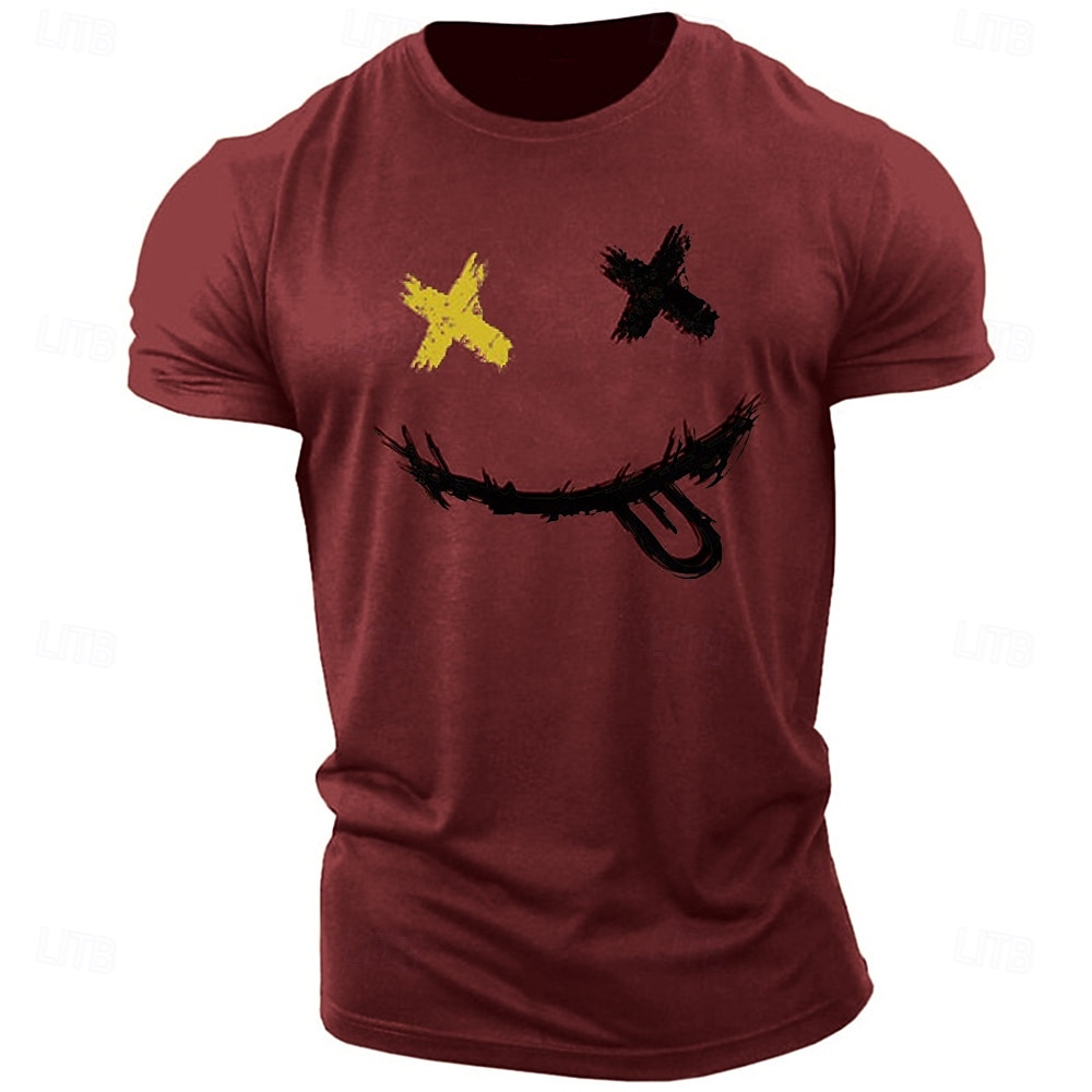 Herr Grafiska tryck Le ansikte T-shirt Grafiska utslagsplatser 100 % bomull Kortärmad Grafisk Skjorta Heather Grey Svart Vit Bekväm t-shirt Utomhus Gata Modedesignerkläder 2025 - $15.99 –P4