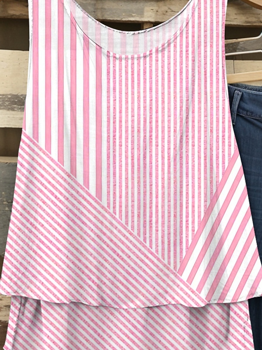 Dame Camisole Tank Top Grafisk Stripet Elegant Romantikk Fritid Ermeløs V-hals Vanlige topper Daglig Lapper Trykt mønster Rosa Blå Lilla Grønn Sommer Vår 2025 - $24.99 –P3