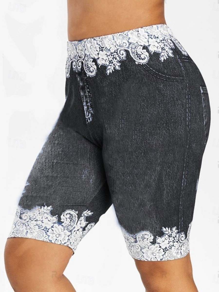 Dames Leggings Shorts 3D Print Chino Vakantie Vintage Mode Knie-lengte Hoge Taille Bloem Print Comfortabel Zacht Comfortable Rekbaar Buiten Straat Zwart Rood Marine Blauw Paars Zomer Slim Fit 2025 - $13.99 –P3