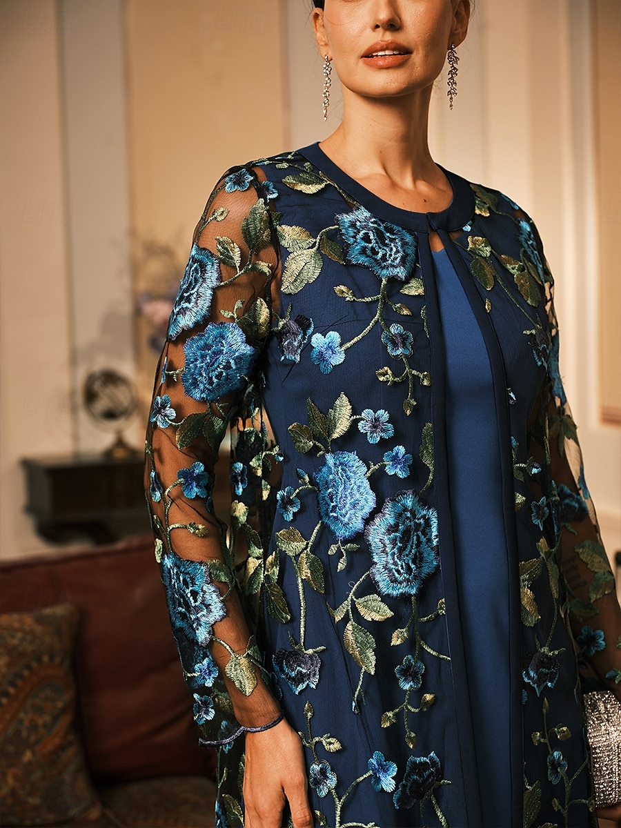 Dam Kappa Andningsfunktion Spets Broderad Elegant Blommig Formell Bröllop Fest Lång Rund halsringning Lös passning Långärmad Ytterkläder Grå rosa Svart Vinröd Sommar Vår 2025 - $50.99 –P7