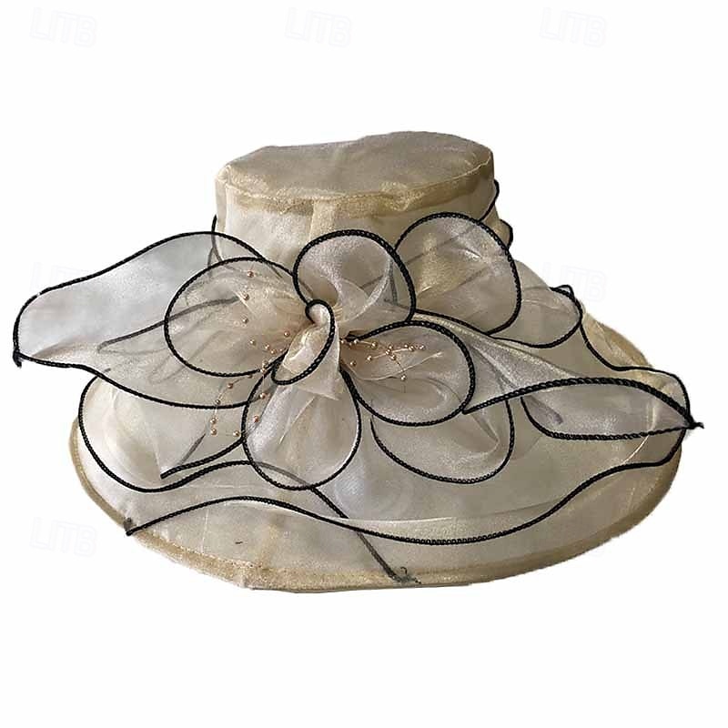 Hatter organza Bryllup Aftenselskap Te Fest Strand Hesteløp Elegant søt stil Solbeskyttelse Med Blomster Hodeplagg Hodeplagg 2025 - $16.99 –P27