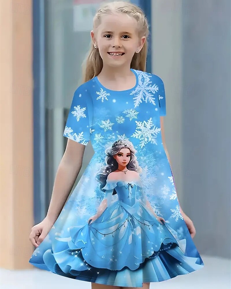 Tyttöjen 3D Piirretty Lumihiutale Mekko Lyhythihainen Kesä Kevät Loma Päivittäin Pyhäpäivä Prinsessa Kaunis Makea Lapset 4-12 vuotta Rento mekko Polvipituinen Normaali 2025 - $15.99 –P5
