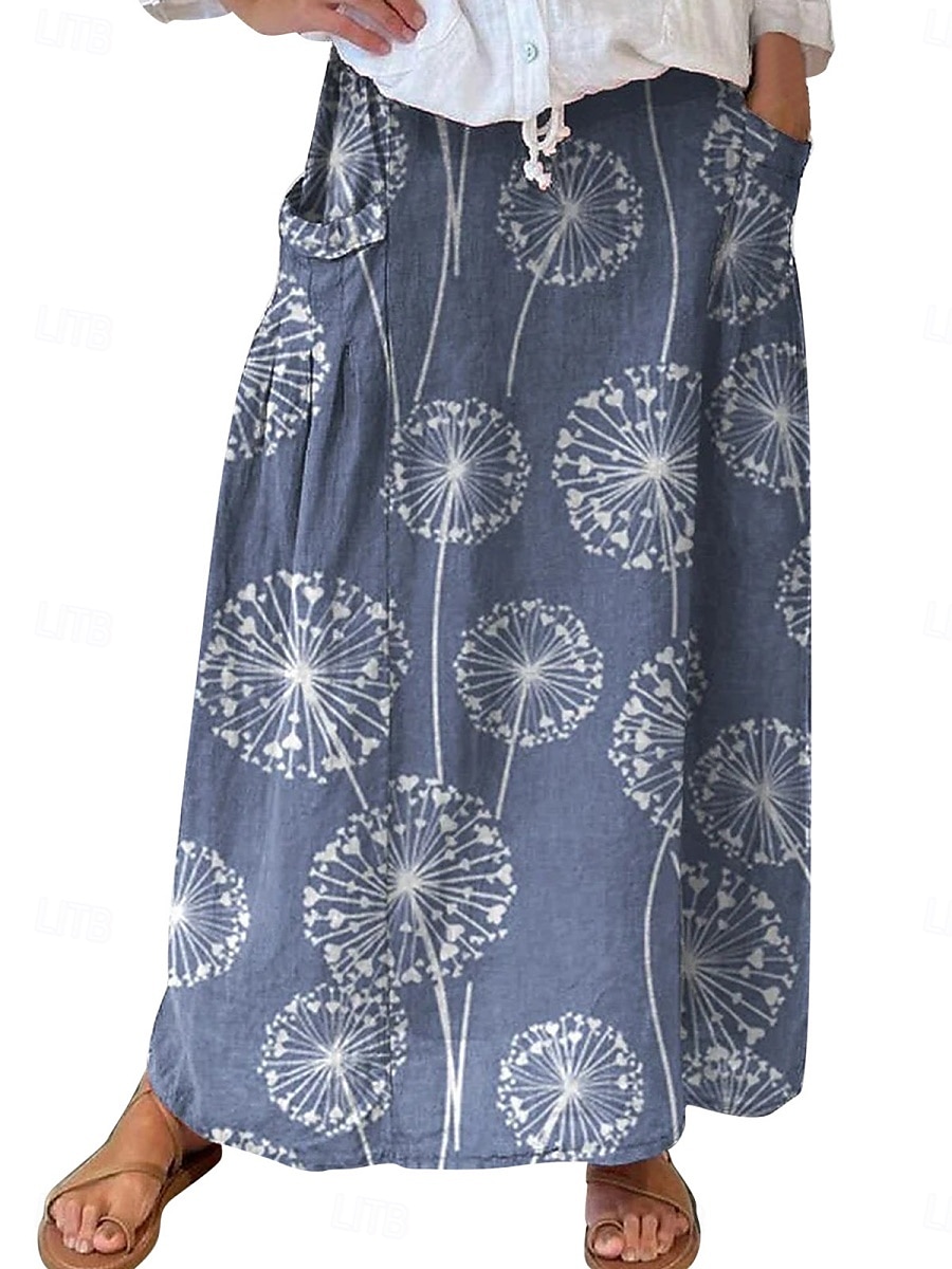 Dame الالتفاف A-linje Bohem Årgang Fritid Maksi Høy Midje Skjørt Blomster Lomme Trykt mønster Mikroelastisk Gate Daglig Hvit Blå Grønn Grå Sommer Polyester Bomullsblanding 2025 - $29.99 –P1