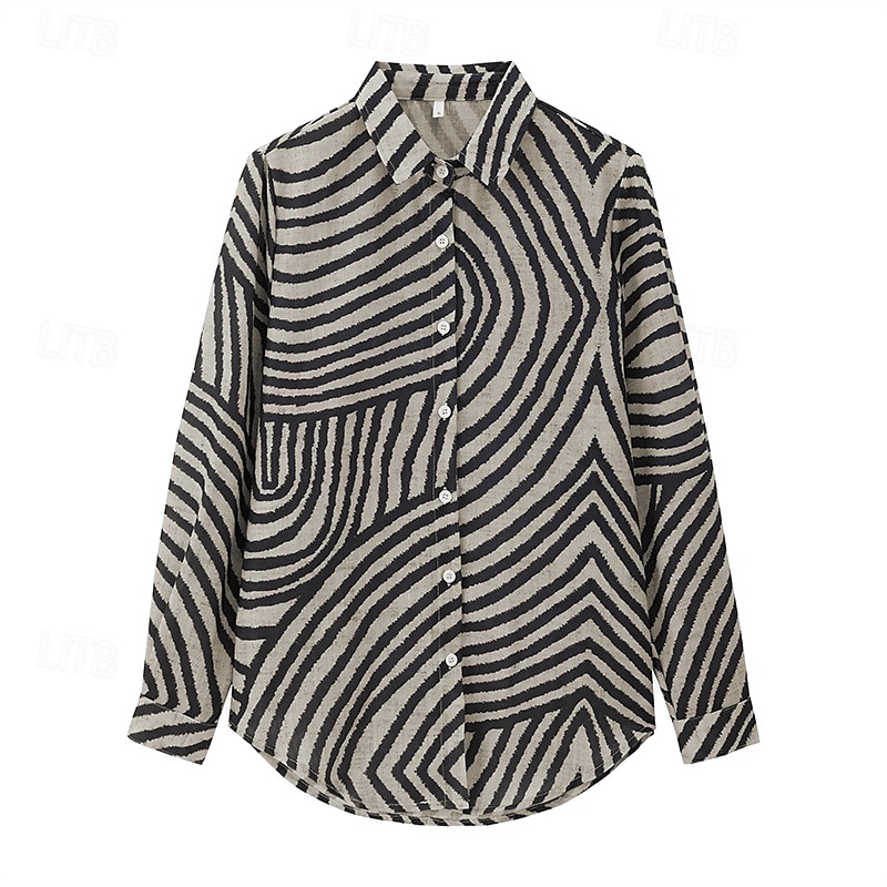 Damen Hemd Baumwoll-Leinen-Hemden Knopfleiste Bluse Blumen Geometrisch Basic Lässig Langarm Hemdkragen Normale Oberteile Täglich Knöpfe Druck Weiß Armeegrün Rote Khaki Grau Herbst Winter 2025 - $29.99 –P1