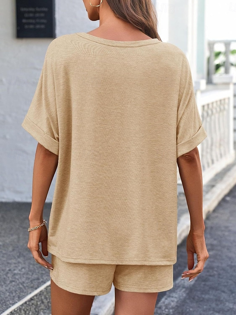 Dam Set med shorts Bolero Top Kortärmad Rund hals Ensfärgat Snörning Mode Streetwear Ledigt Dagligen Utomhus Blå Svart Brun Sommar Lös passning 2026 - $31.99 –P19