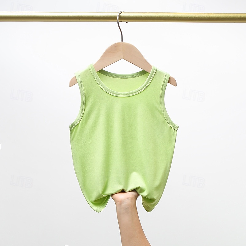 Barn Pojkar Stridsvagn Tee Ensfärgat Ärmlös Barn Top Utekväll Grundläggande Sommar Vit 4 år + 2025 - $4.49 –P7