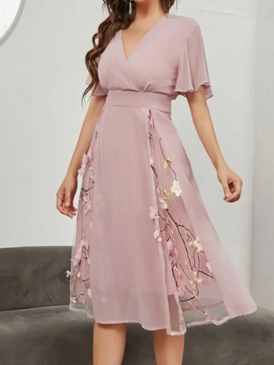 Damen Midikleid A Linie Kleid Sommerkleid Lässig Täglich Normale Passform Blumen Kurzarm V Ausschnitt Rosa Sommer 2025 - $36.99 –P1