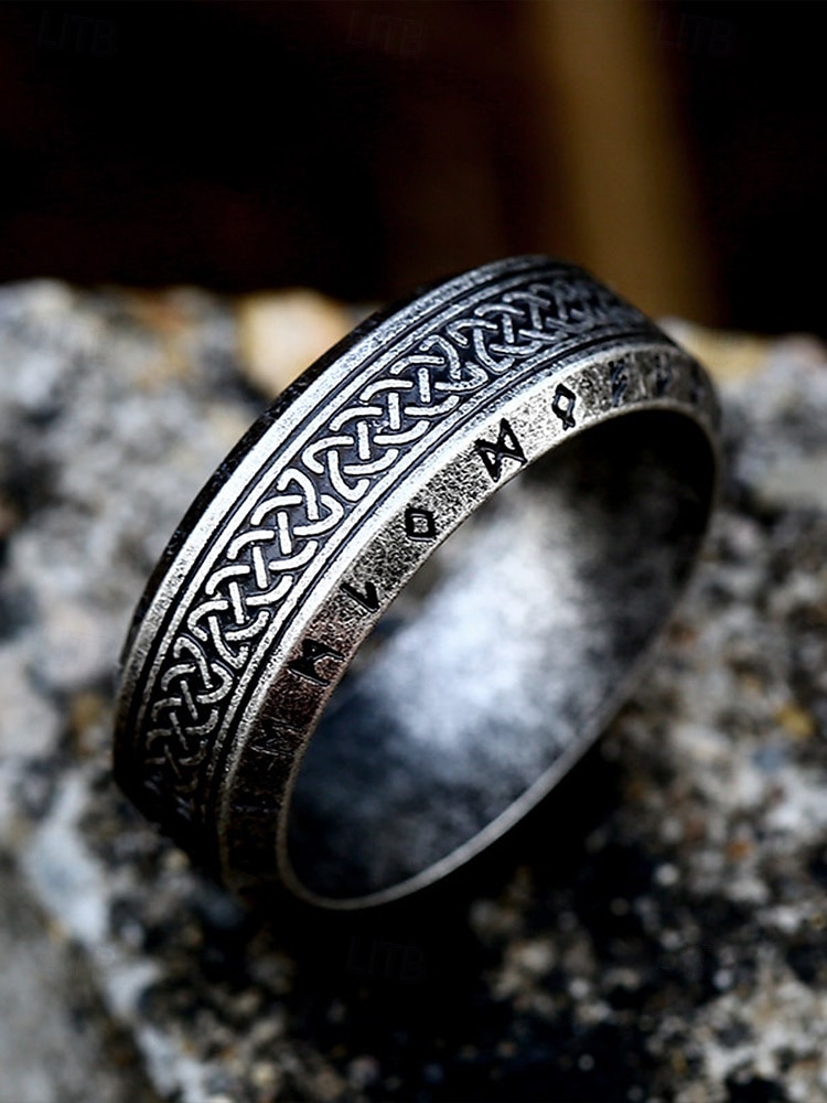Men's Viking Stainless Steel Ring with Nordic Runes and Celtic Knot Design, Vintage Norse Style Band for Bikers and Cosplay 2026 - $9.99 –P1