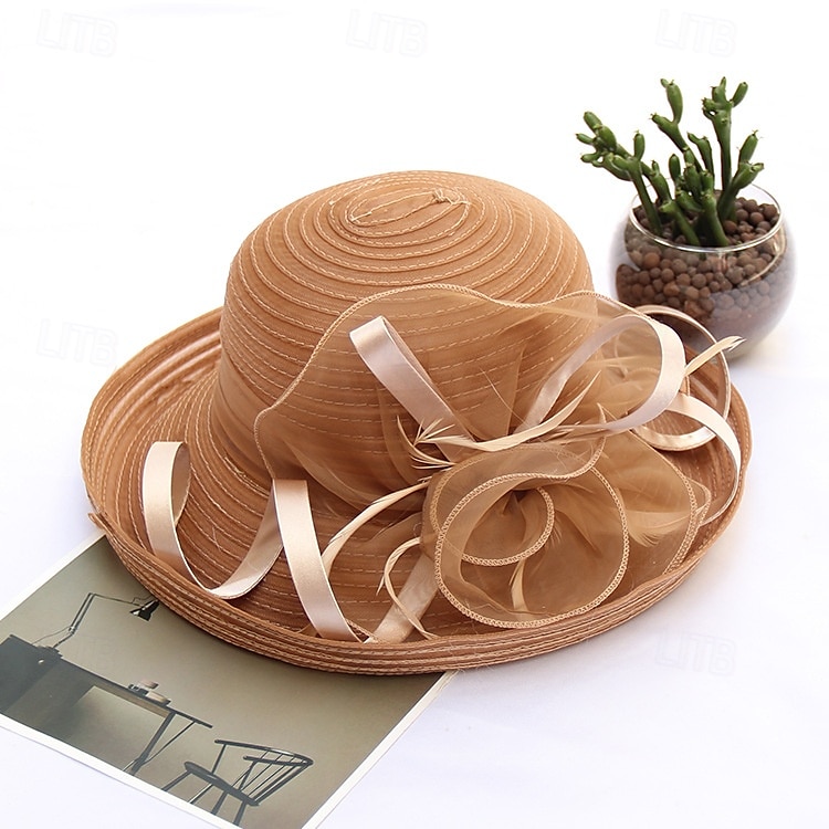 damskie organza kentucky kapelusze przeciwsłoneczne - szerokie rondo kwiatowe kapelusze kościelne kapelusz plażowy derby na przyjęcie herbaciane ślub suknia ślubna 2026 - $19.99 –P12