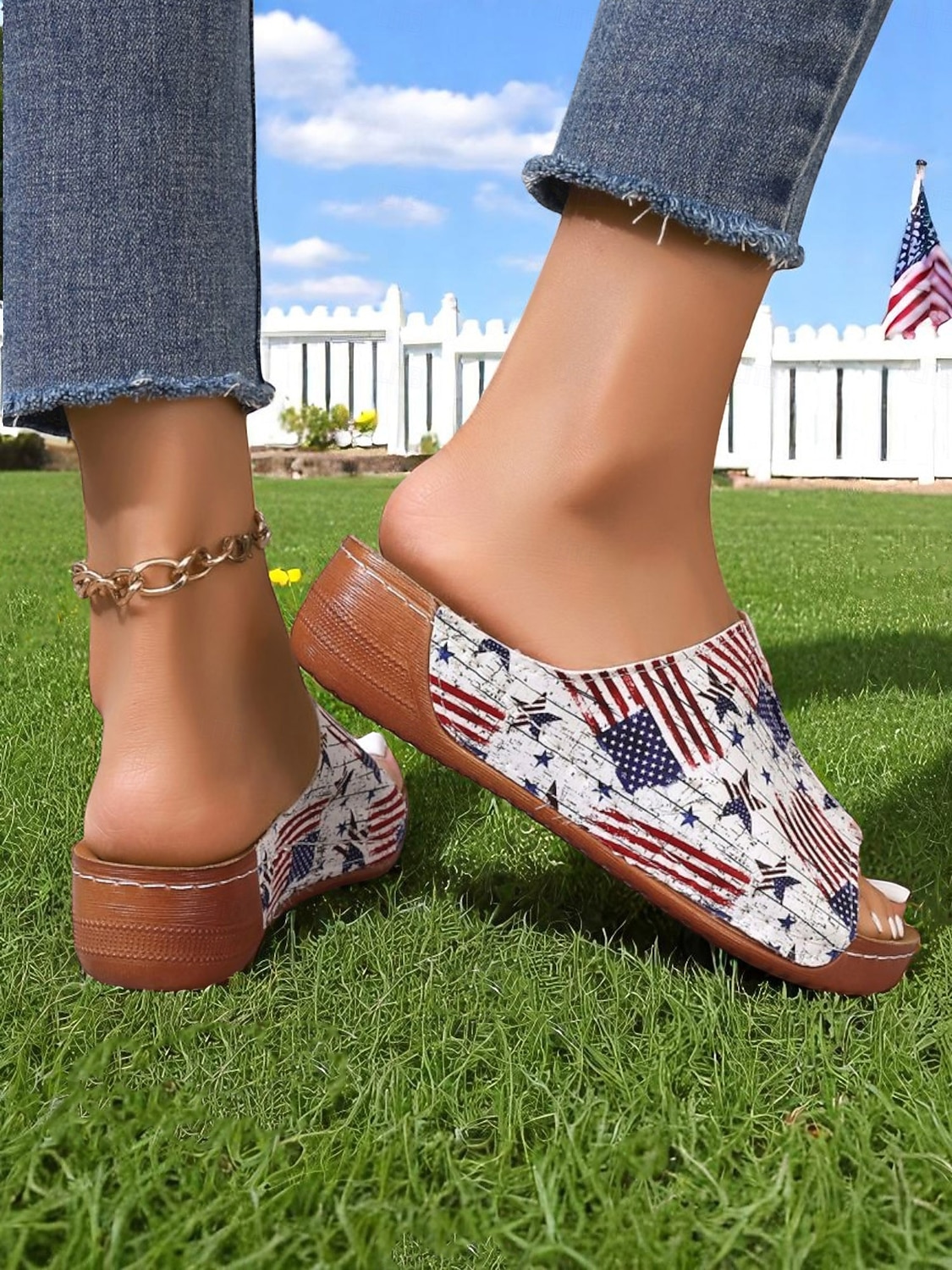 USA 250. Jubiläum Frauen Abgeriebene Amerikanische Flagge Druck Rutschen Sandalen – Sommerschuhe für den Unabhängigkeitstag Gartenpartys und Freizeitkleidung im Freien 2026 - $24.99 –P5