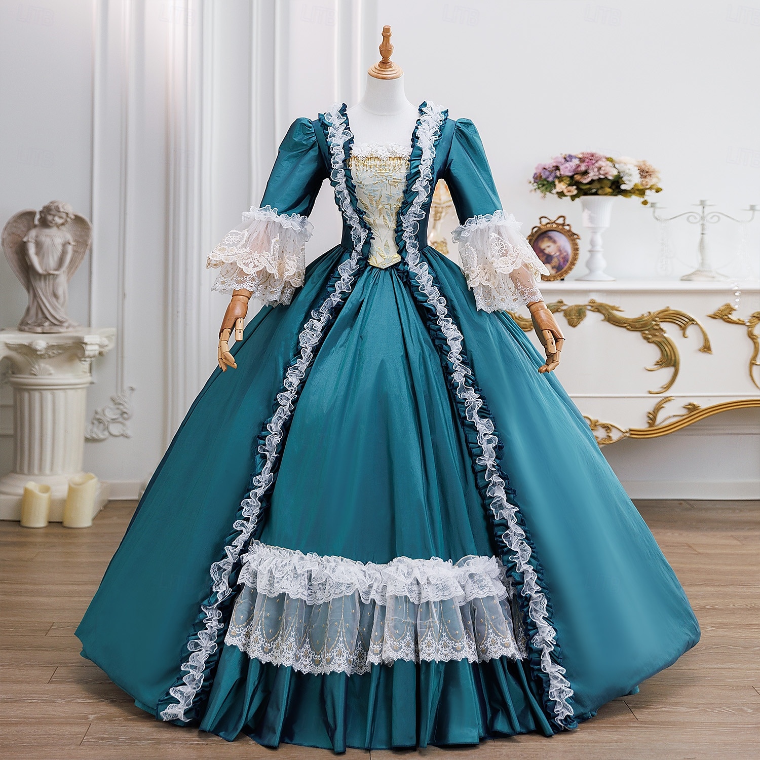 Vintage Rokoko Renässans Maxi Klänningar Vanligt Juliet ärm Prinsessa Brud Plisserad Med volanger Prinsessa Rund hals Dam Halloween Karnival Maskerad Prestanda Fest Halloween Vuxen Alla årstider 2025 - $294.29 –P1