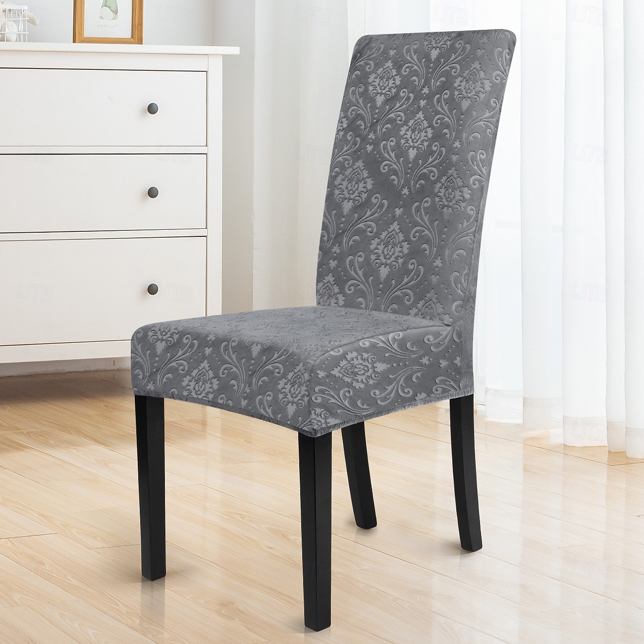 Trekk til spisestuestol med stretchjacquard-mønster i damaskmønster, tettsittende passform, polyester/spande, maskinvaskbar 2025 - $30.99 –P6