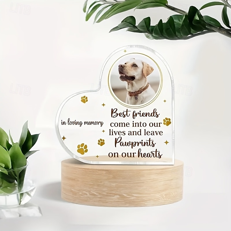 Personlig akrylhjerteplakett for kjæledyr, tilpasset fotoblokk med poteavtrykk til hund, sympatigave for tap av kjæledyr, borddekor til Valentinsdagen, jul, Thanksgiving, konfirmasjon, gave til kone, 2026 - $13.99 –P3