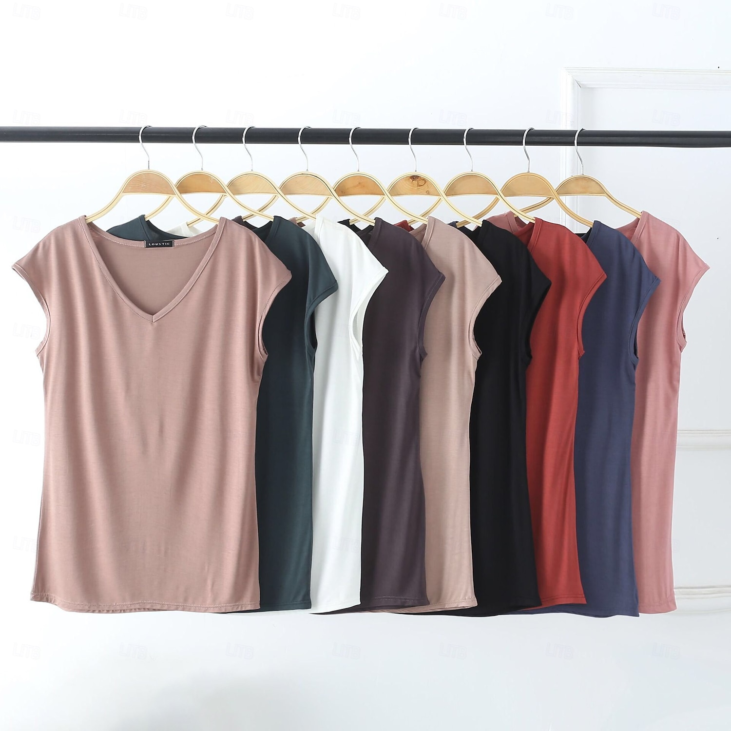 Dame Bluse Helfarge Stilfull Fritid Kortermet V-hals Vanlige topper Daglig Svart Hvit Rosa Rød Marineblå Sommer Vår 2025 - $15.99 –P1
