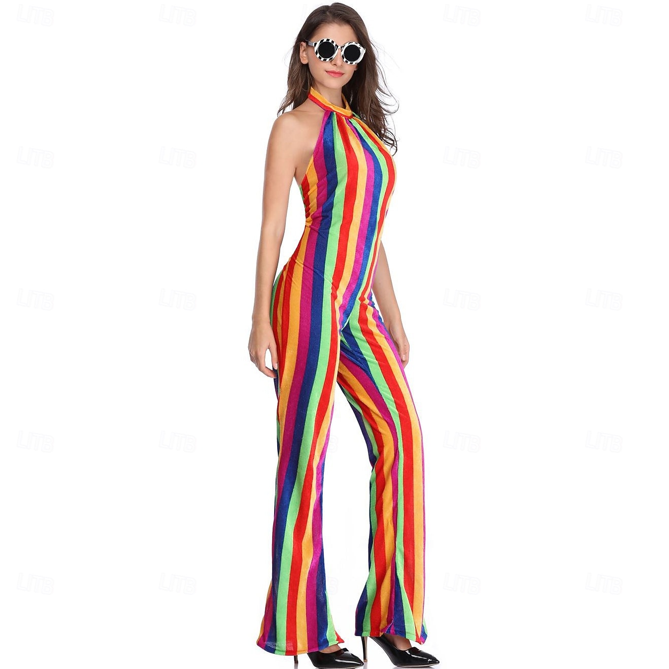 רטרו\וינטאג' שנות ה-70 סרבל בוטום בל מכנסיים מתרחבים דיסקו קשת פסים תחפושות בגדי ריקוד נשים האלווין (ליל כל הקדושים) קרנבל פסטיבל מוזיקה מצעד הגאווה חודש הגאווה מבוגרים סרבל קיץ 2026 - $46.99 –P3