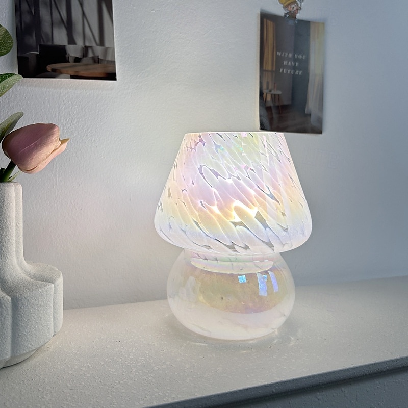 Pilzlampe Vintage Tischlampe Glas Nachttischlampe mit Kabel dimmbare Tischlampe mit 3 Farbglühbirne Retro Schreibtischlampe Pilz Nachtlicht LED Minilampe für Büro Bars Wohnzimmer Schlafzimmer 2025 - $82.99 –P15