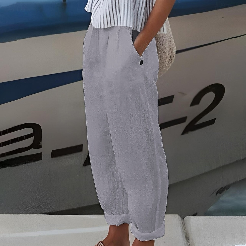 Dame Store størrelser Shorts i bomullslin Lin-inspirerte bukser Fôret shorts Enkel Fritid Komfort Lang Naturlig Ren farge Mikroelastisk Hjem Gate Hvit Blå Grønn Kakifarget Sommer Vår 2025 - $6.99 –P5