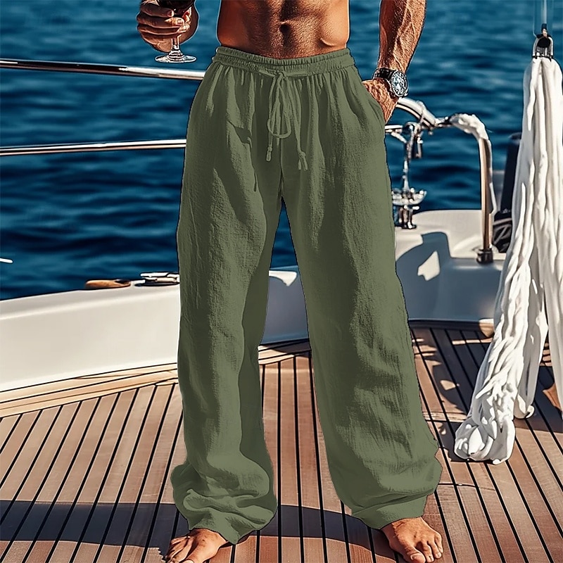 Férfi Vászon nadrág Nadrág Nyári nadrág Strand nadrág Zseb Zsinór Sima Mokaszinok Légáteresztő Vakáció Napi Szabadság Hawaii Boho Fekete Fehér 2025 - $18.99 –P4