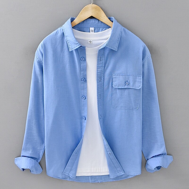 Men's Shirt Linen Shirt Casual Shirt Button Up Shirt Cotton Shirt Plain Vacation Hawaiian White Navy Blue Blue Beige Long Sleeve Lapel Spring Fall Clothing Apparel Button-Down 2025 - $42.99 –P7
