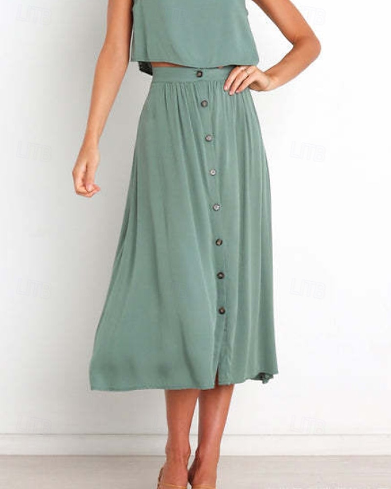 Femmes Jupe Basique Occasionnel Midi Taille Basse Jupes Uni Froncé Micro-Élastique Vacances Rue Noir Blanche Vert Menthe Vert Été Coton de 2025 ? $21.99 –P5