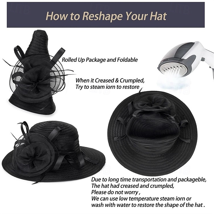 Women Organza Kentucky Sun-Hats - Wide-Brim Flower Church Hats Beach Derby Hat for Tea Party Wedding Bridal Dress 2026 - $21.99 –P5