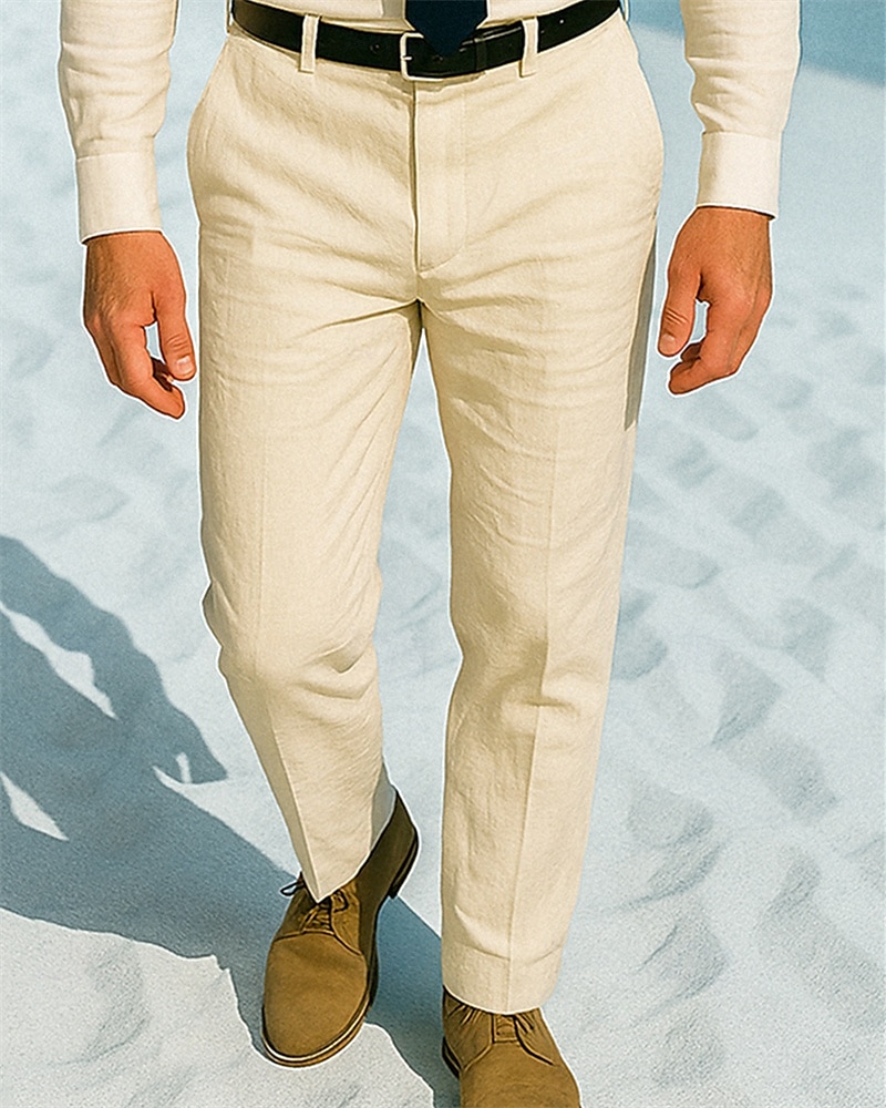 Homens Social Calças de linho Calças chinês Botões Bolsos Tecido Conforto Formal Festa Trabalho Moda Estilo Clássico Branco Cáqui Micro-Elástica de 2025 por $37.99 –P2
