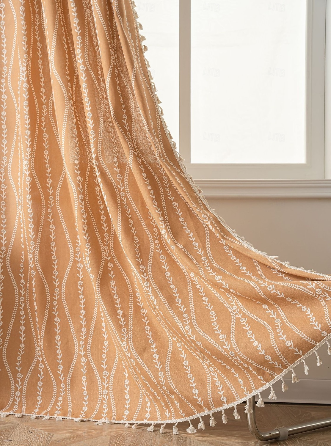 Boho Curtains Printed Cotton Linen Rod Pocket Vintage Farmhouse Bohemian Tassels Window Treatment 1 Panel Terracotta Stripe Florals for Bedroom Dining Room 2026 - E£1801.22 –P5
