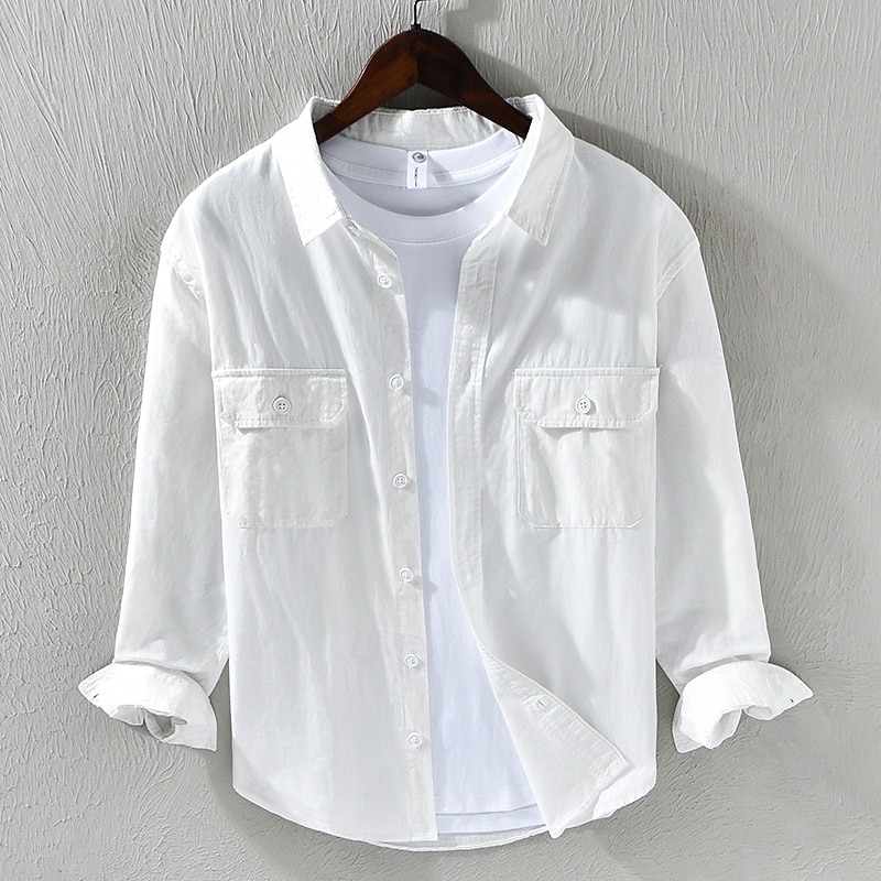 Per uomo Camicia Camicia di lino Camicia casual Camicia con Bottoni Camicia di cotone Semplice Vacanza Camicia hawaiana Nero Bianco Arancione Marrone Manica Lunga Bavero Primavera Autunno del 2025 a $36.99 –P4