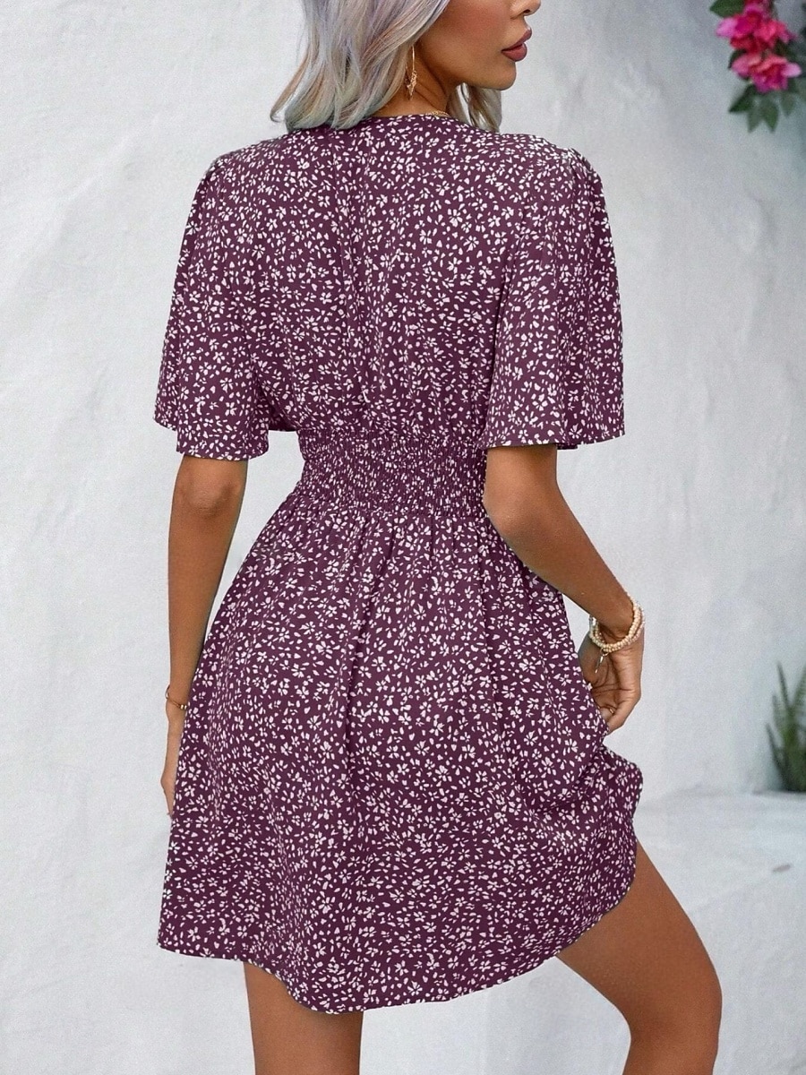 Damskie Sukienka mini Sukienka A line Codzienny Na zewnątrz Wyjściowe Luźny / a Kwiaty Krótki rękaw W serek Czarny Rumiany róż Niebieski Fioletowy Lato 2025 - $31.99 –P17