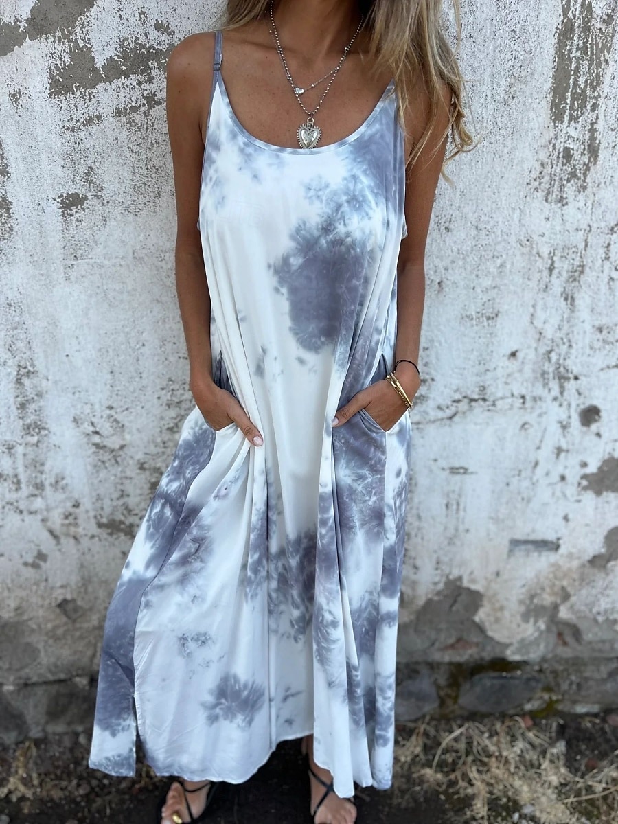 Women's Long Dress Maxi Dress Casual Dress Summer Dress Slip Dress Fashion Modern Daily Beach Weekend Regular Fit Tie Dye Sleeveless Spaghetti Strap Pink Navy Blue Apricot Summer 2025 - $22.99 –P11