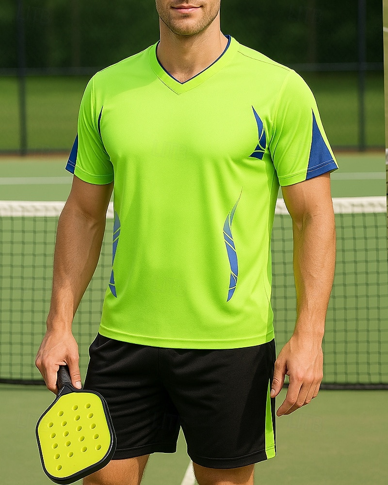 Pánské Geometrický Sportovní sada Tenisová sada 2 Krátké rukávy Potisk Ter Emen Odvod vlhkosti Prodyšné Tenis Golf Pickleball Do V Modrá Zelená Oblečení na tenis 2025 - $19.19 –P3