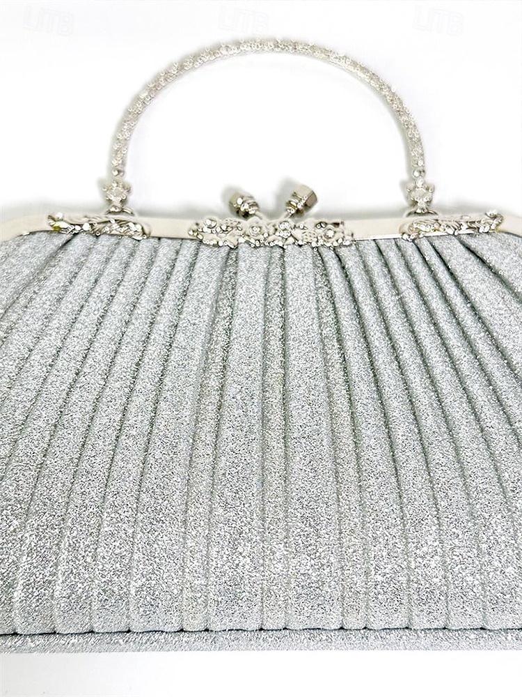 Poșetă de seară plisată cu sclipici pentru femei, cu mâner vintage auriu – geantă elegantă și formală pentru nunți, petreceri și cocktailuri 2025 - $24.99 –P10