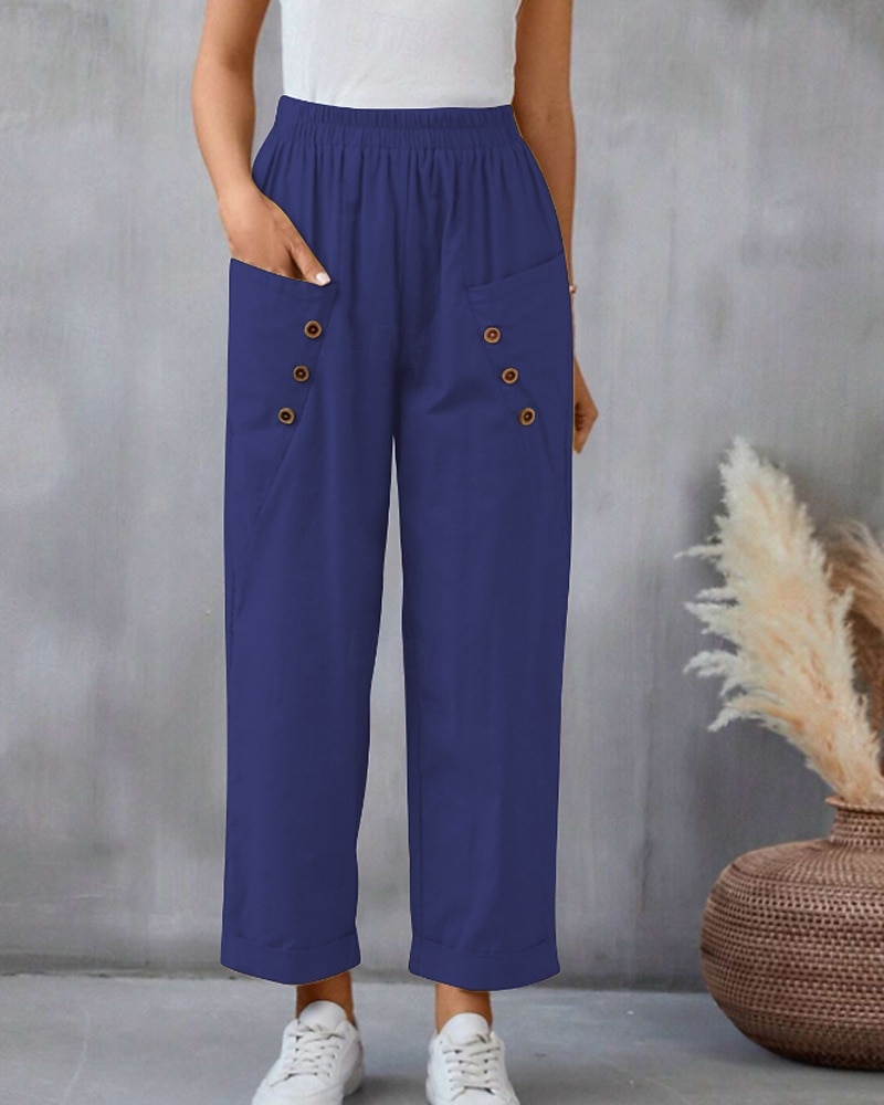Per donna Pantaloni in cotone e lino Pantaloni Eleganti Moda Streetwear Lunghezza intera Naturale Semplice Tasca Elastico in vita Comodo Confortevole Uscire Weekend Cammello Nero Rosa Blu Estate del 2025 a $24.99 –P19