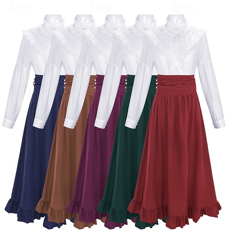 Βικτωριανής Εποχής Renascentist Lung Fustă Bluză / Cămașă Costum Cosplay Normal Guler în picioare Pentru femei Adulți Bluză Fustă 2025 - $70.99 –P7