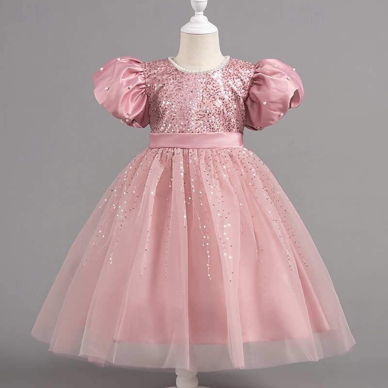 Kleinkind Mädchen Partykleid Pailletten Kurzarm Hochzeit Party Netz Reißverschluss Knotenbinde Niedlich Prinzessin Polyester Knielang Paillettenkleid Partykleid Sommer Frühling Herbst 4-7 Jahre Wei 2025 - $35.99 –P1