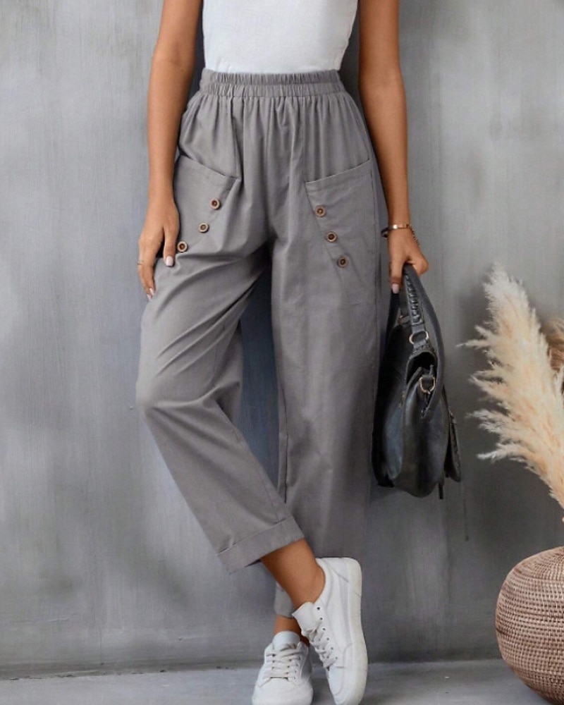 Per donna Pantaloni in cotone e lino Pantaloni Eleganti Moda Streetwear Lunghezza intera Naturale Semplice Tasca Elastico in vita Comodo Confortevole Uscire Weekend Cammello Nero Rosa Blu Estate del 2025 a $24.99 –P1