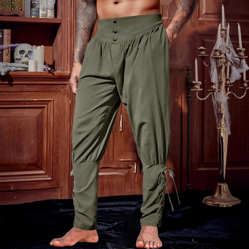 Homens Calças de linho Calças Calça verão Calça casual Calças Piratas Cintura elástica Perna Cordão Tecido Conforto Respirável Comprimento total Férias Festa Casual Estilo Étnico Retro Vintage Preto de 2025 por $22.99 –P5