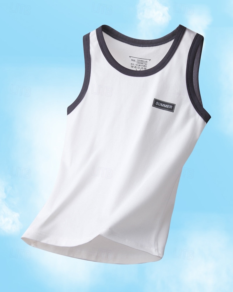 Barn Pojkar Stridsvagn Tee Färgblock Ärmlös Barn Top Utekväll Grundläggande Sommar Vit 4 år + 2025 - $5.99 –P4