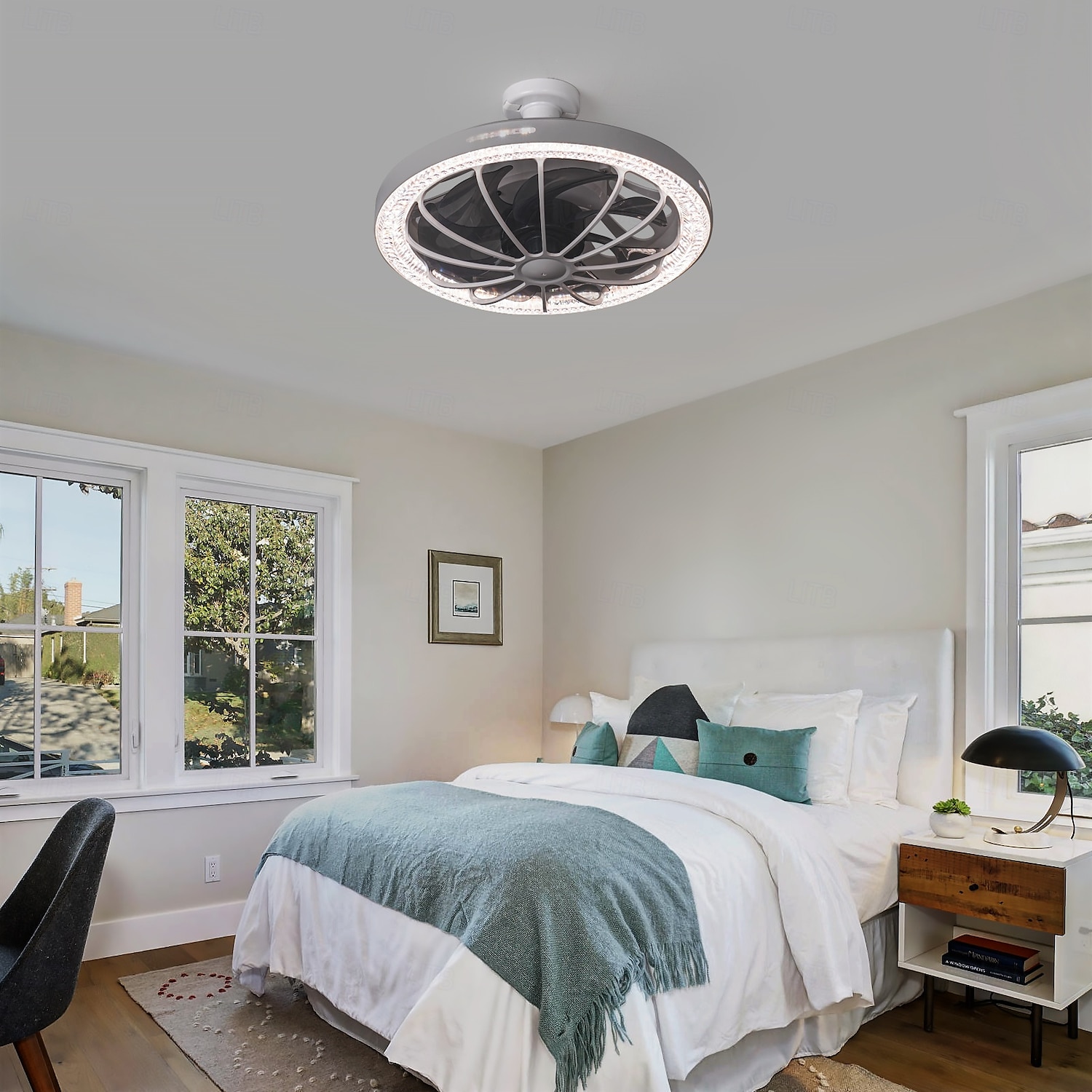 1 Pc E26/27 Socket Ceiling Fan Light Remote Control Three Color Adjustable Wind Speed Timing Adjustable Dining Room Bedroom Living Room Ceiling Fan Light 100-240v 2025 - $65.99 –P16