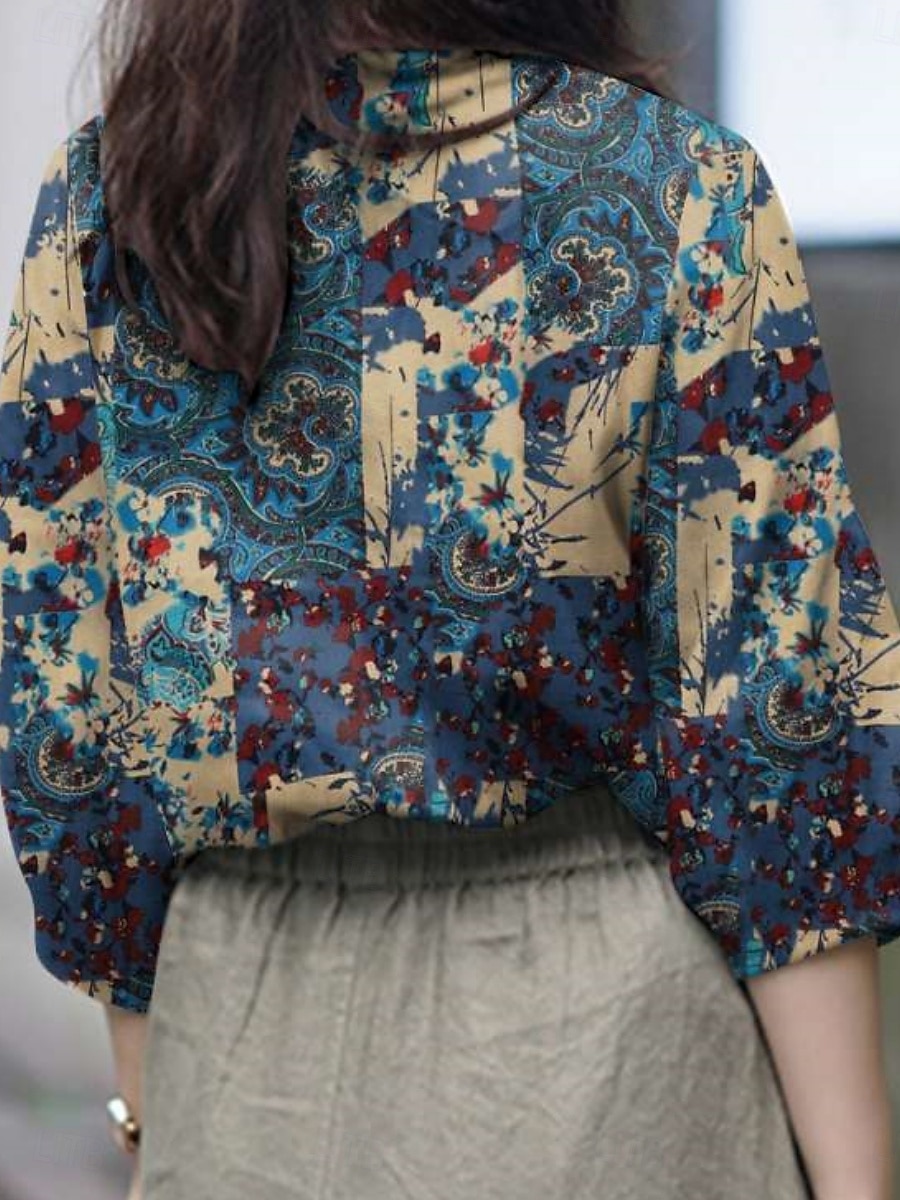 Dames Overhemd Bloemig Dagelijks Retro vintage Modern Lange mouw Overhemdkraag Normale tops Dagelijks Feestdagen Knop Afdrukken Rood blauw Khaki Zomer 2025 - $14.49 –P12