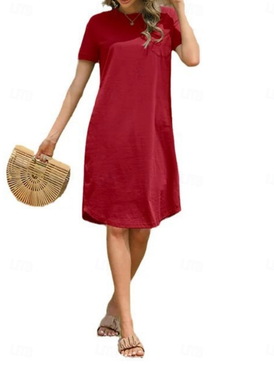 Femmes Robe Midi Robe Décontractée Robe d'été Mode Moderne Quotidien Week-end Coupe régulière Uni Manche Courte Col ras du cou Noir Blanche Rouge Vert foncé Été de 2025 ? $16.99 –P16