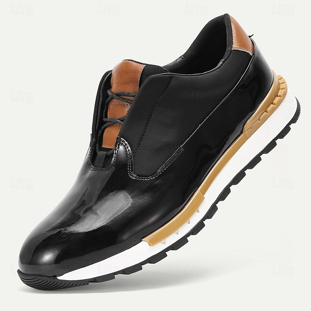 Adidași bărbătești din piele neagră cu detalii contrastante maro - eleganți, confortabili, perfecți pentru ținute casual și evenimente semi-formale 2026 - $84.99 –P1