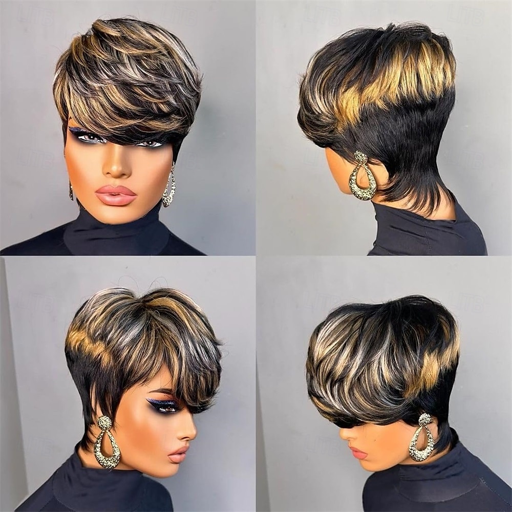 Parrucche pixie cut per donne nere, parrucche sintetiche corte a strati con frangia per uso quotidiano del 2025 a $24.99 –P5