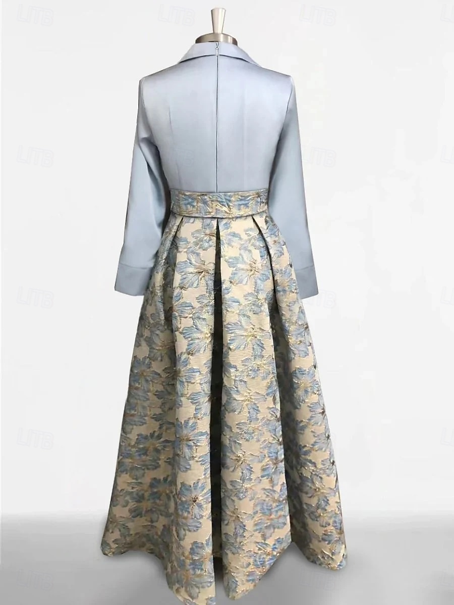 Robe de soirée A-Line élégante robe formelle longueur de sol manches longues col chemise satin avec fente robe invitée de mariage de 2025 ? $142.99 –P5