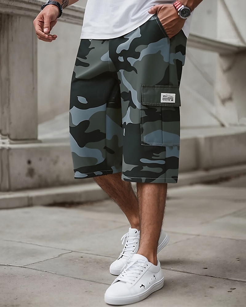Herr Cargo-shorts Capribyxor Camo Shorts Sommarshorts Snörning Elastisk midja Flera fickor Kamuflasje Komfort Bärbar Vadlängd Utomhus Sport Dagligen Mode Ledigt Kaki Armégrön 2026 - $20.99 –P3
