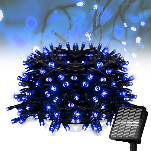 1 kpl ulkokäyttöön tarkoitettu aurinkokennovalosarja, vedenpitävä valosarja, 12 m, 39 jalkaa, 100 led-helmeä, sisäpiha, puutarha, nurmikko, huvila, aita, parveke, koristevalo, häät, halloween, joulu, festivaali, tunnelma, valosarja 2025 - $12.99 –P11
