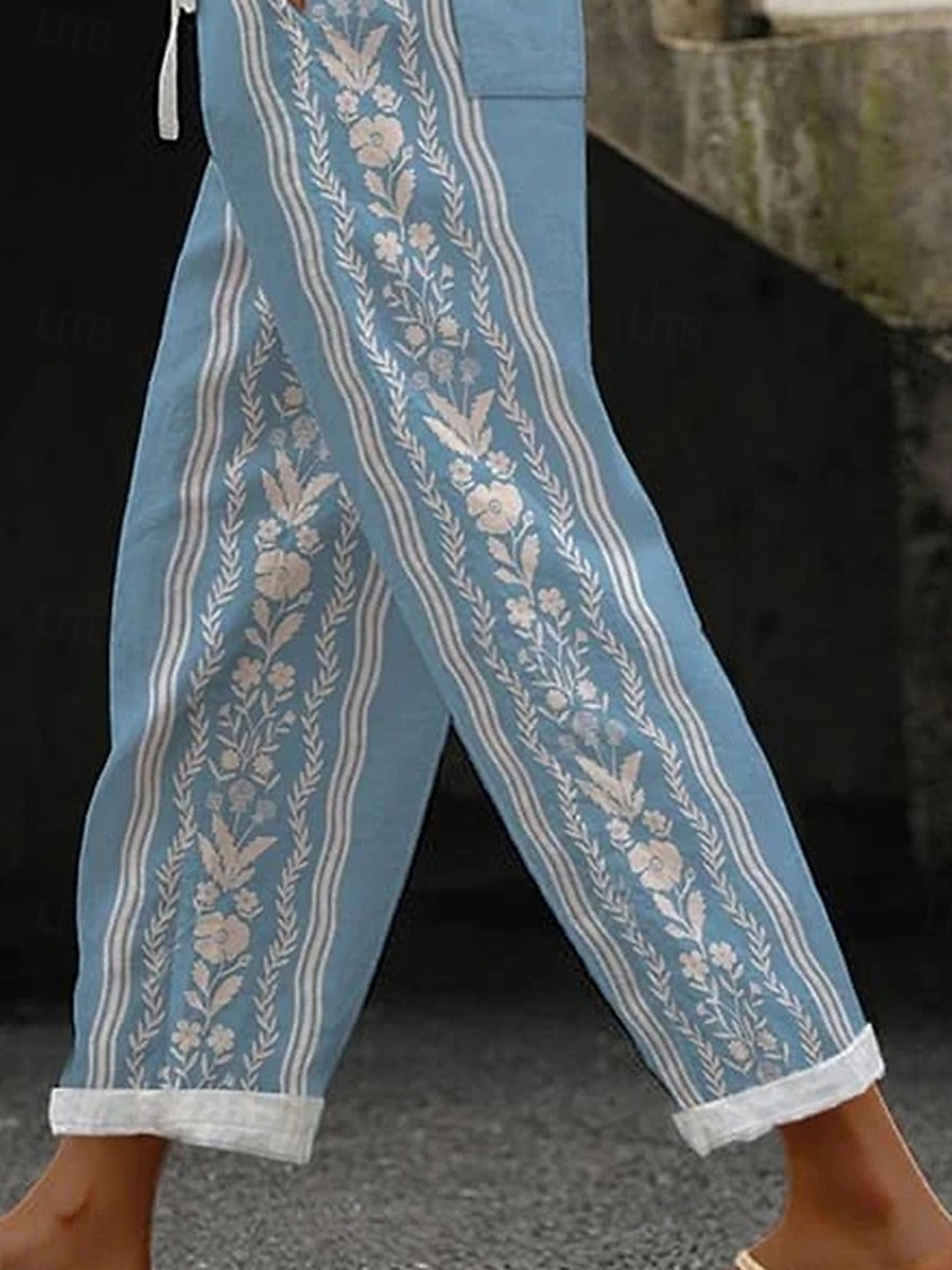 Damen Chinos Baggy-Hosen Strandshorts Urlaub Vintage Mode Volle Länge Hohe Taille Blumen Grafik Geometrisch Drucken Thermowarm Atmungsaktiv Weich Mikroelastisch Formell Urlaub Straße Rubinrot Orange 2025 - $32.99 –P3